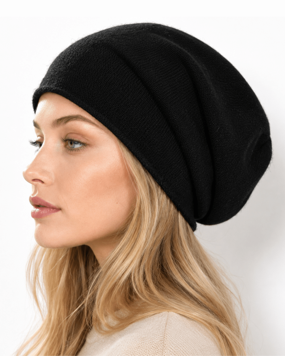 Pure Cashmere Slouchy Beanie Unisex Winter Hat Soft Designer Knit Cap Premium Oversized Warm Skully Headwear Accessories Fenlo Form