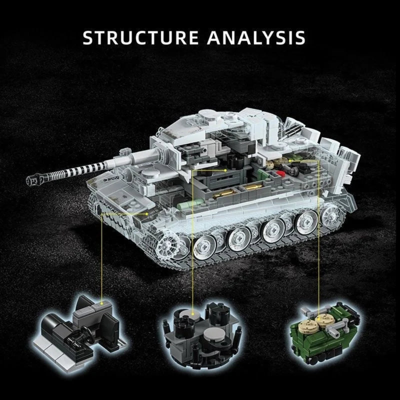 Tiger 1 Tank Building Set (Tan) | 1361 Pieces | WWII Military Brick Model