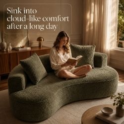 114" Modern Curved Upholstered Sofa With Pillows