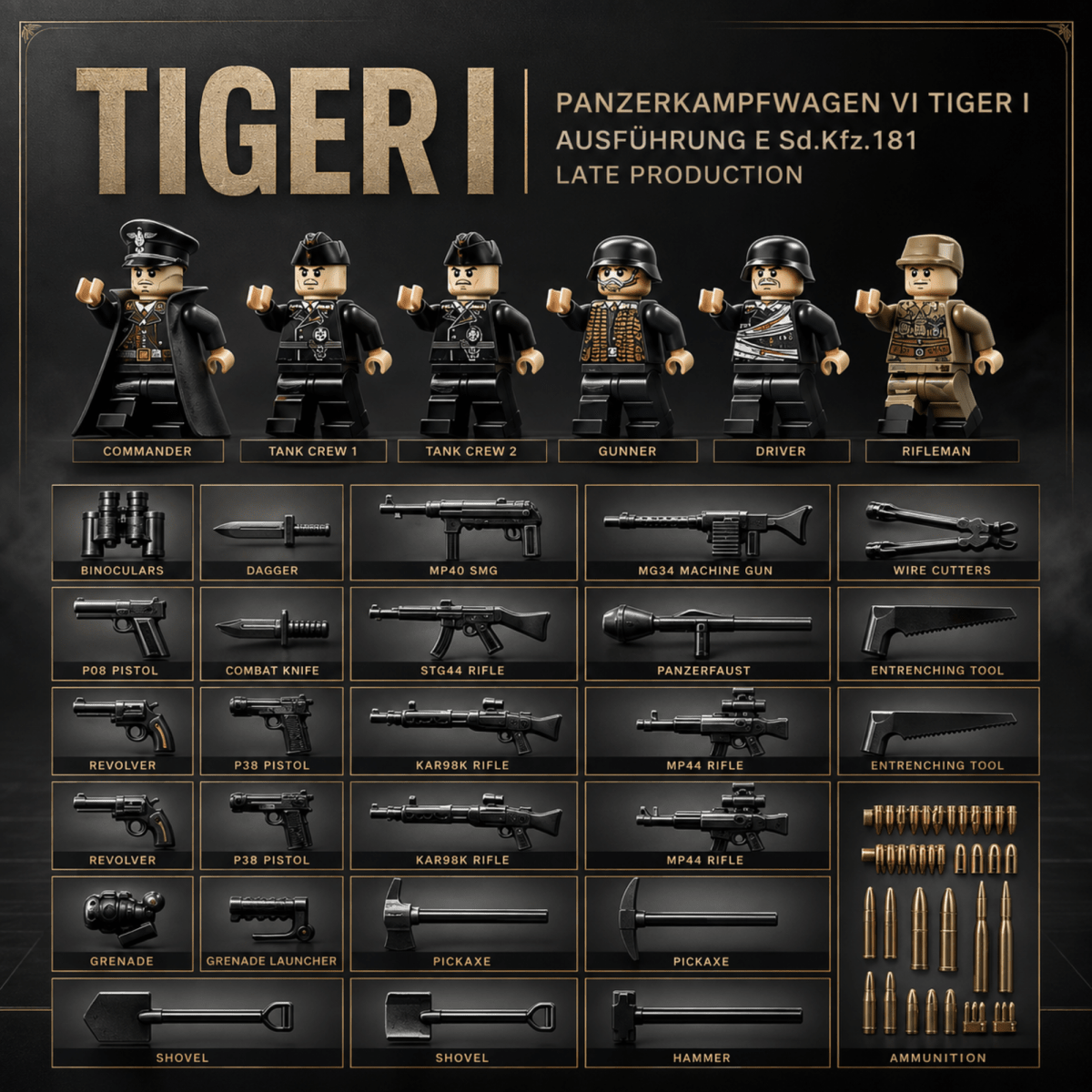 Tiger 1 Tank Building Set (Tan) | 1361 Pieces | WWII Military Brick Model