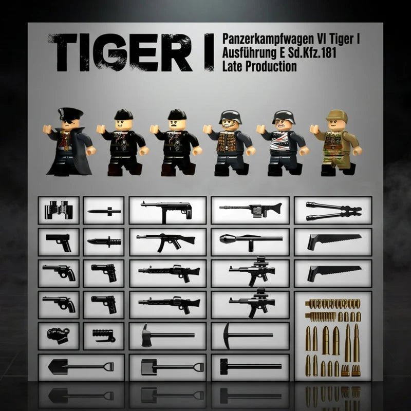 Tiger 1 Tank Building Set (Tan) | 1361 Pieces | WWII Military Brick Model