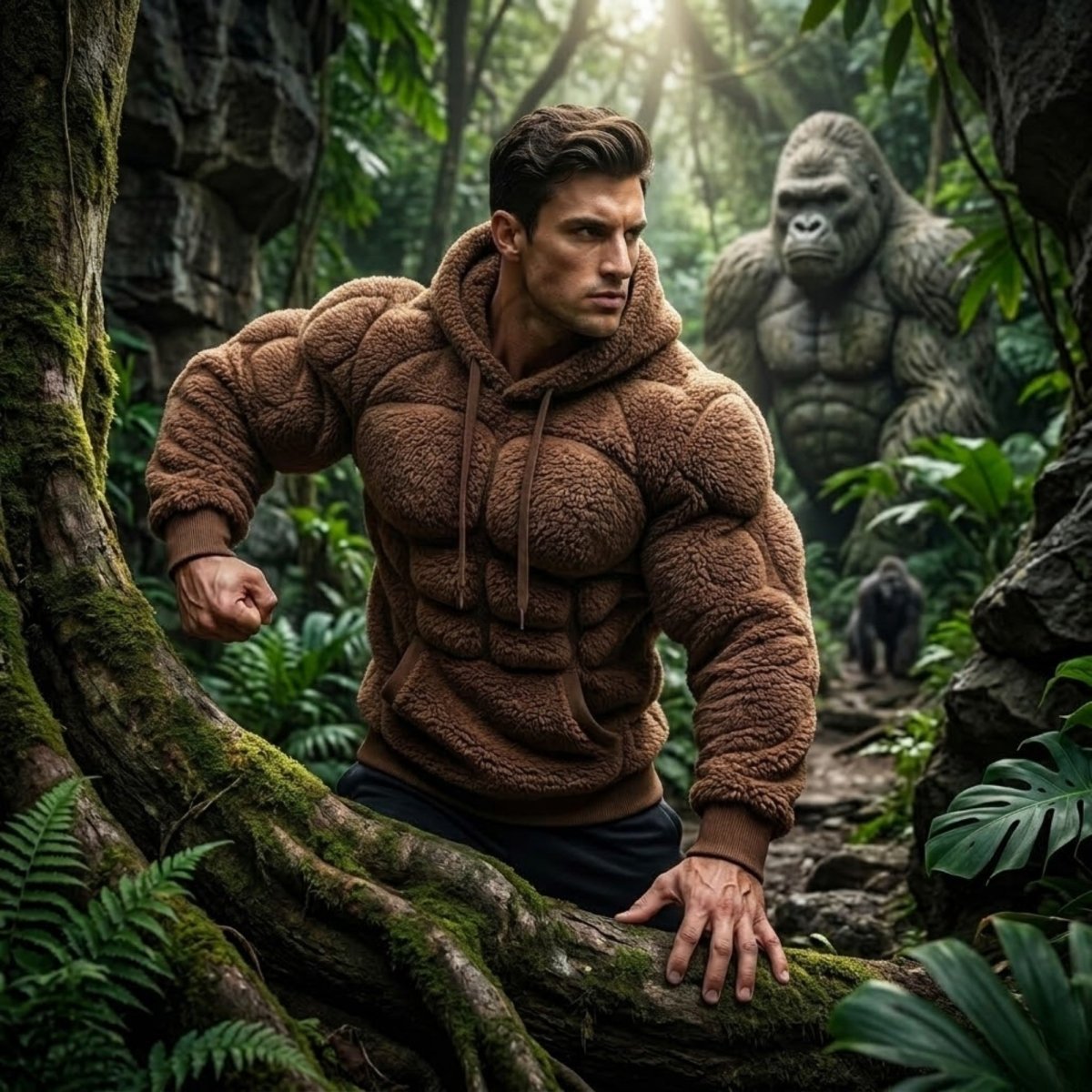 Kouvr Titan Sherpa Muscle Hoodie in black with padded six-pack details.