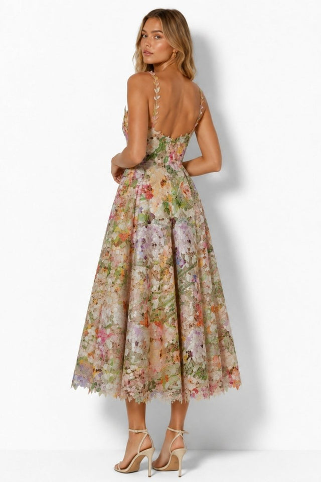 Cambria floral lace and back construction detail