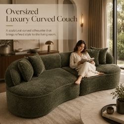 114" Modern Curved Upholstered Sofa With Pillows