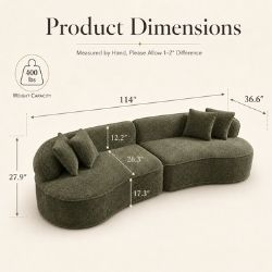 114" Modern Curved Upholstered Sofa With Pillows