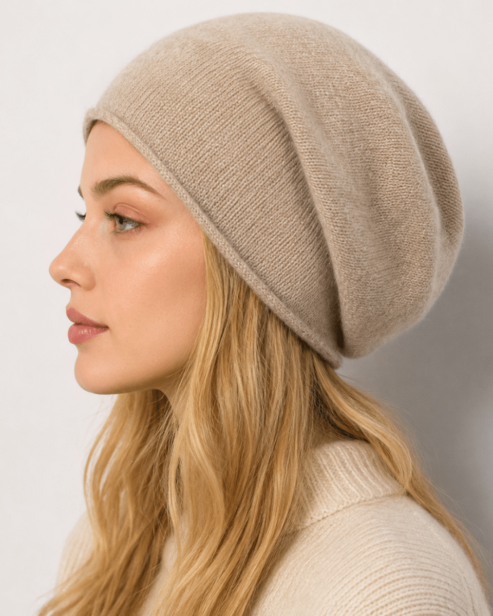 Pure Cashmere Slouchy Beanie Unisex Winter Hat Soft Designer Knit Cap Premium Oversized Warm Skully Headwear Accessories Fenlo Form