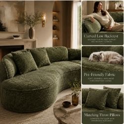 114" Modern Curved Upholstered Sofa With Pillows