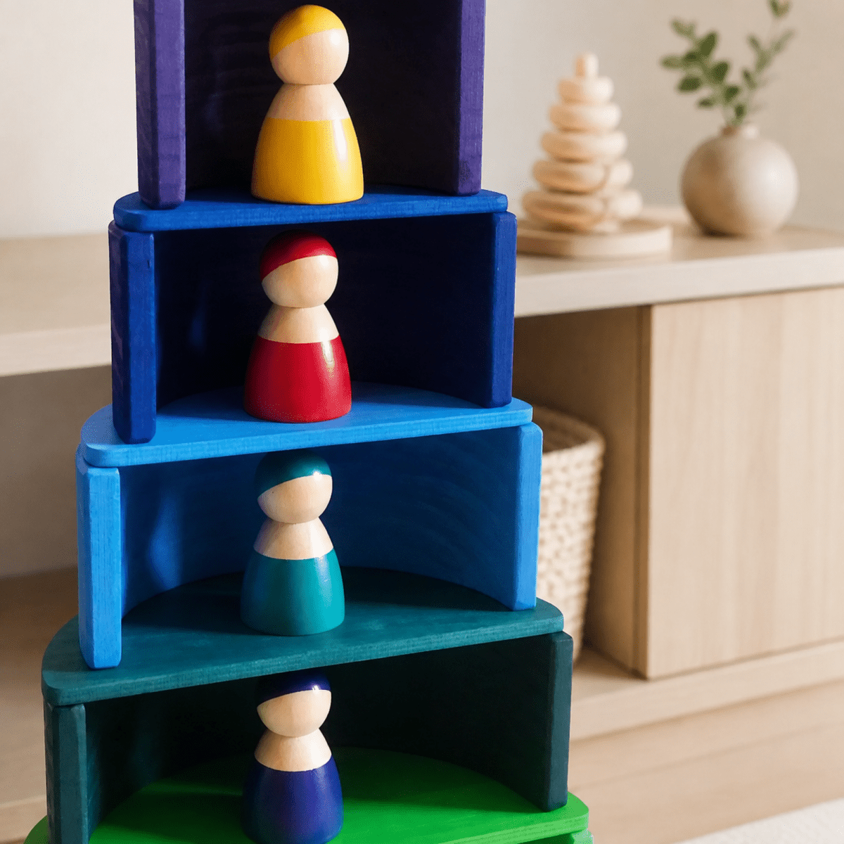 Large Wooden Rainbow Stacker Set – Montessori Wooden Building & Stacking Toy for Toddlers and Kids