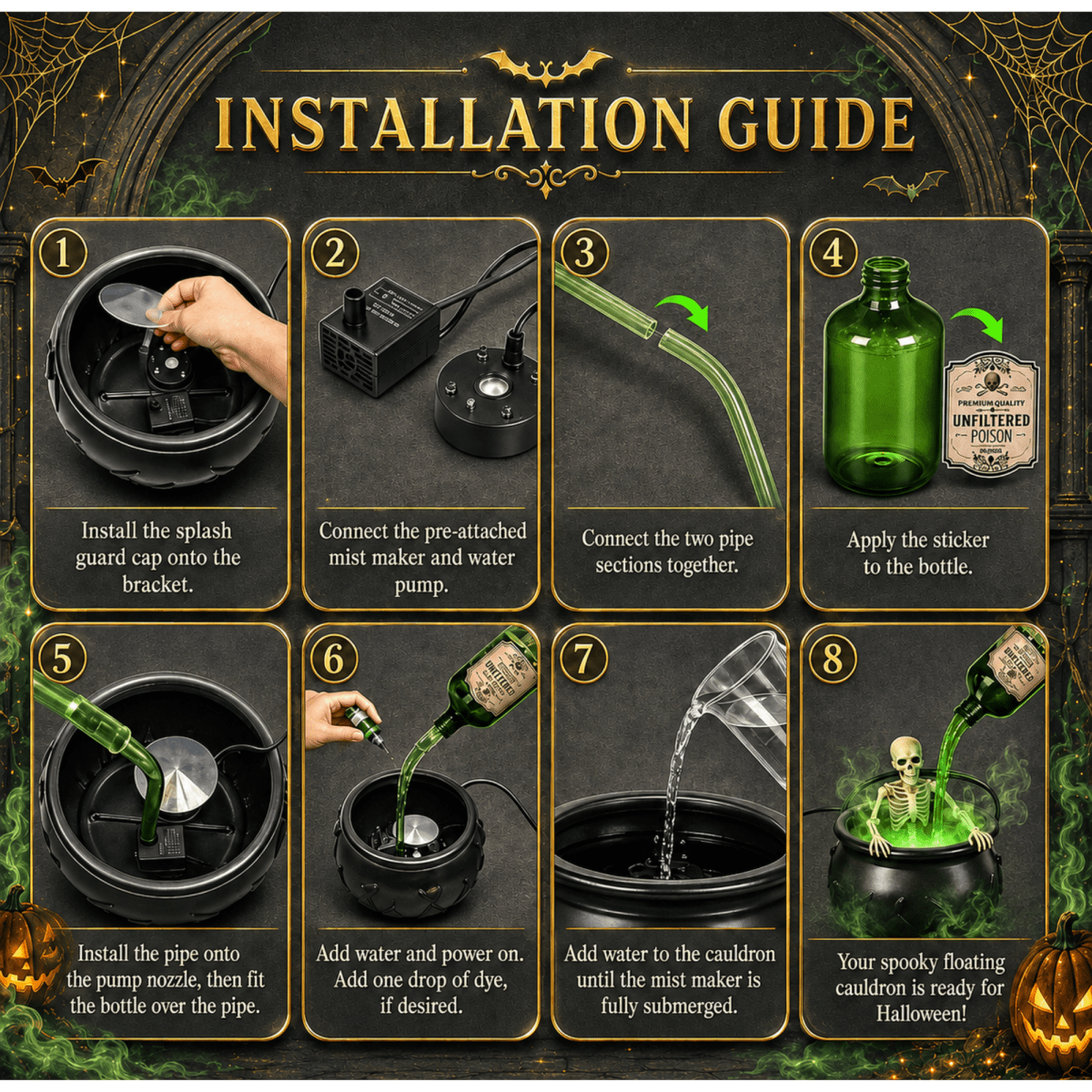 Spooky Floating Potion Cauldron with Mist Maker &amp; Green LED Fog Indoor Halloween Party Centerpiece Witch Decor Light Up Decoration