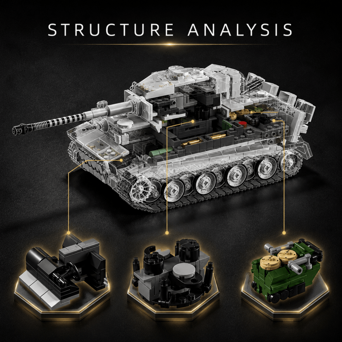 Tiger 1 Tank Building Set (Tan) | 1361 Pieces | WWII Military Brick Model