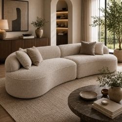 114" Modern Curved Upholstered Sofa With Pillows