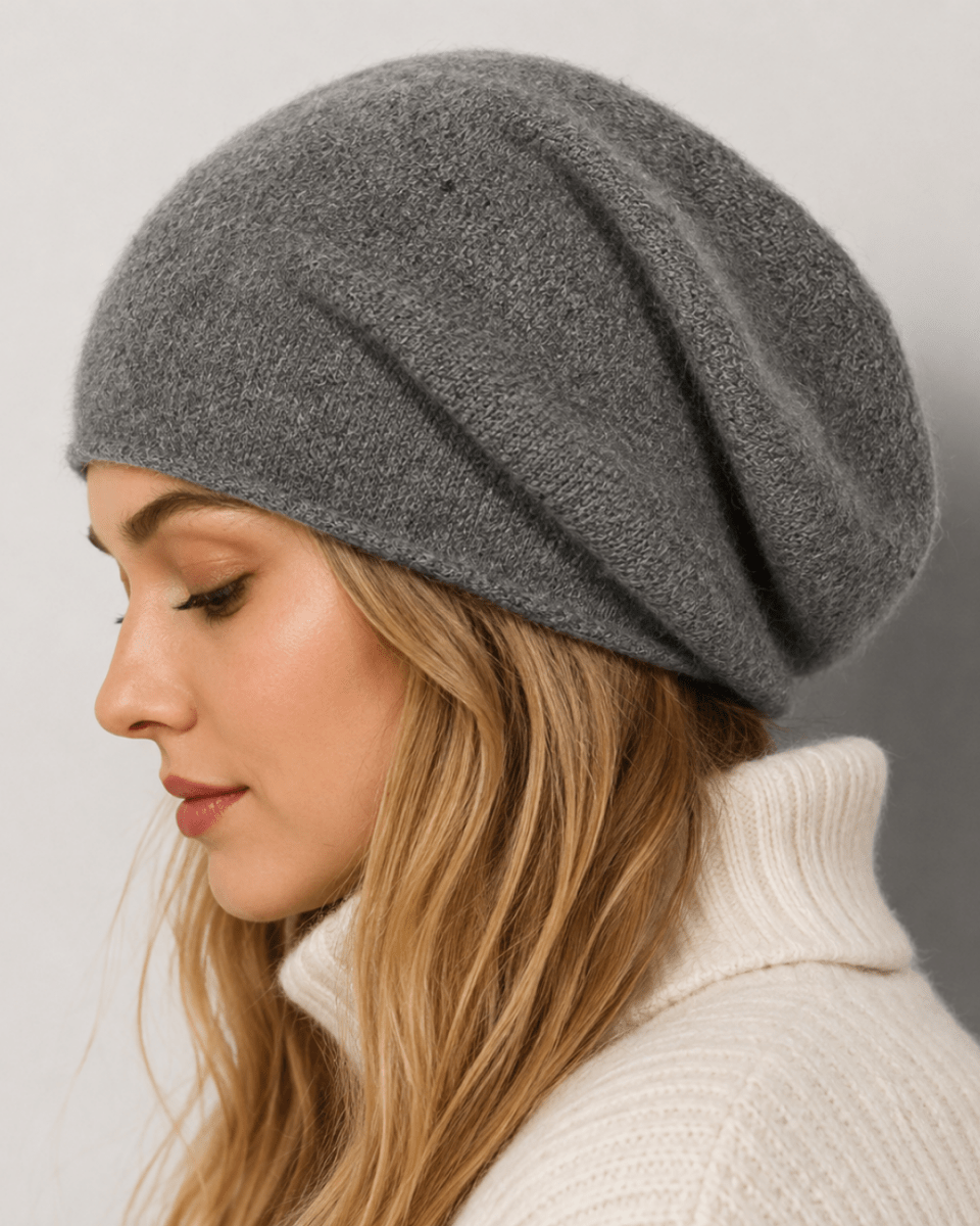 Pure Cashmere Slouchy Beanie Unisex Winter Hat Soft Designer Knit Cap Premium Oversized Warm Skully Headwear Accessories Fenlo Form