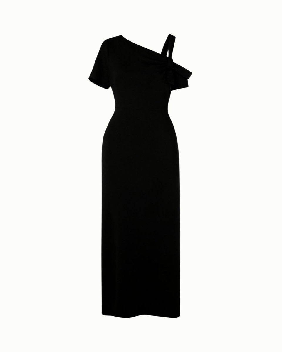 Black silhouette of a one-shoulder dress on a white background