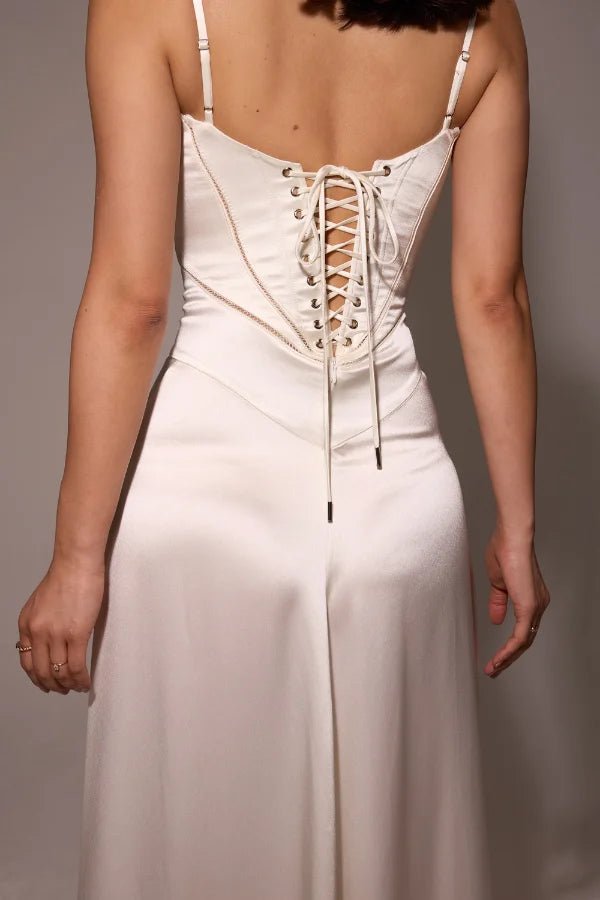 Gabriella – The Silky Satin Corset Maxi Dress