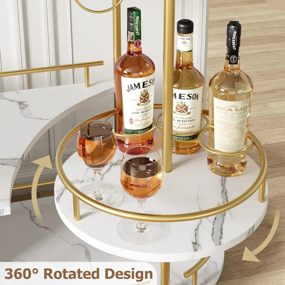 Vesper Rolling Bar Cart | Gold &amp; Marble Entertaining Station