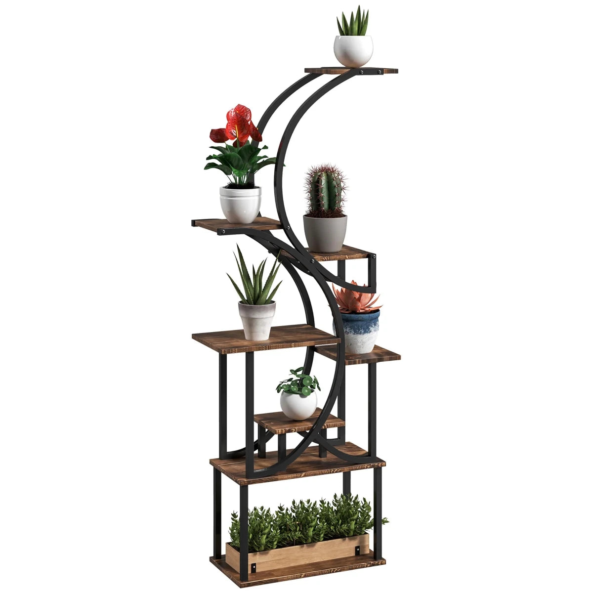 8 Tier Plant Stand, 62" S-Shaped Plant Shelf, Carbonized Finish