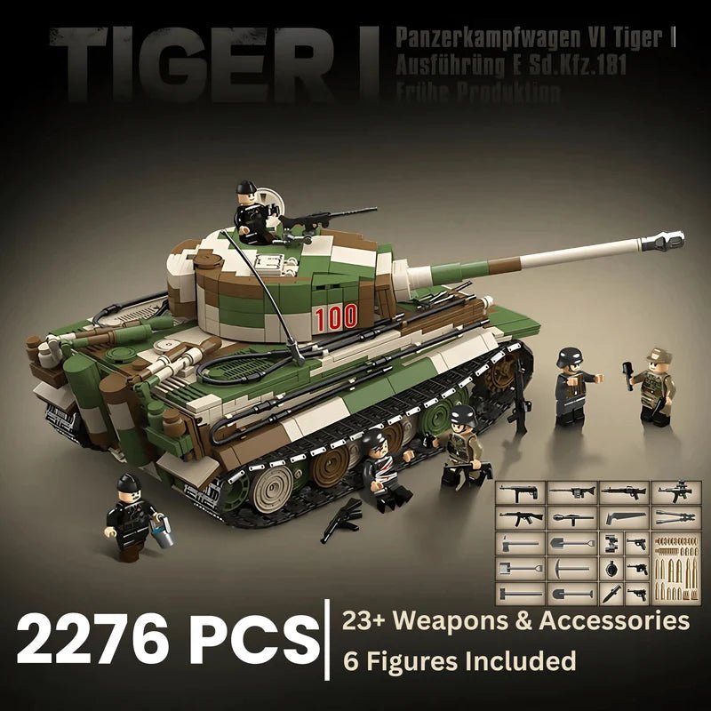 Tiger 1 Tank Building Set (Tan) | 1361 Pieces | WWII Military Brick Model