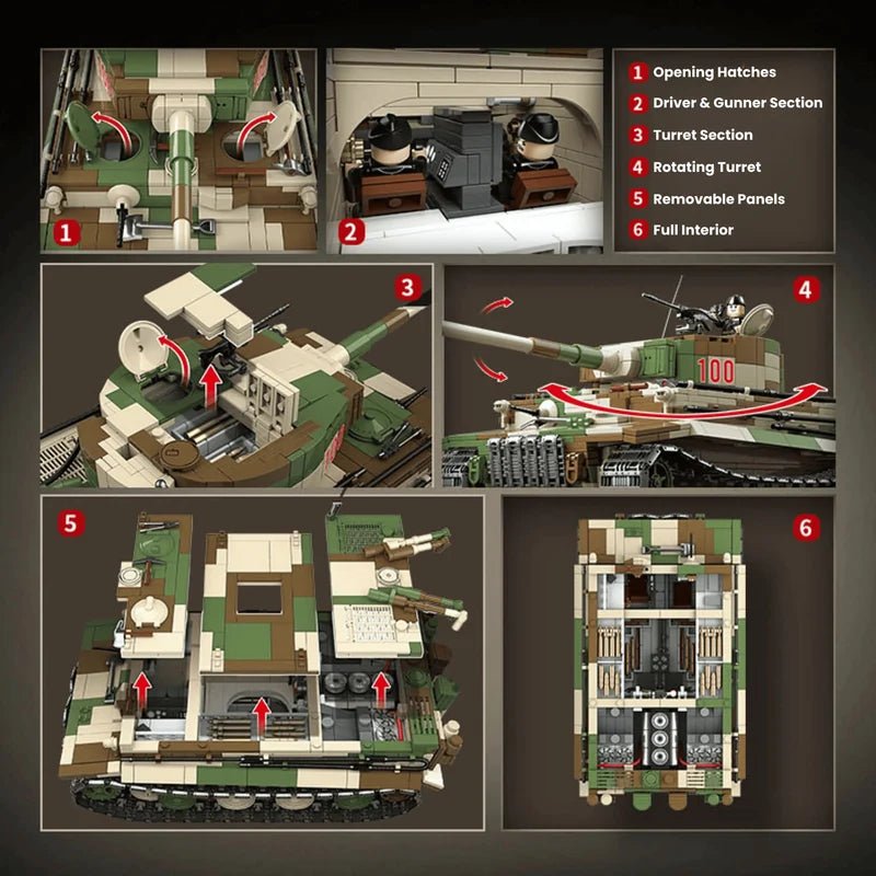Tiger 1 Tank Building Set (Tan) | 1361 Pieces | WWII Military Brick Model
