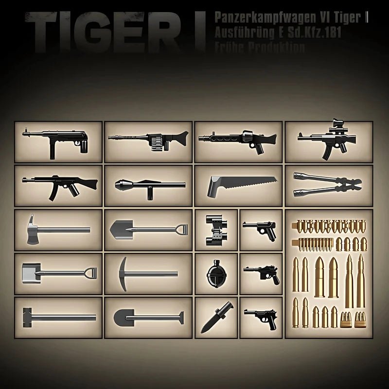 Tiger 1 Tank Building Set (Tan) | 1361 Pieces | WWII Military Brick Model