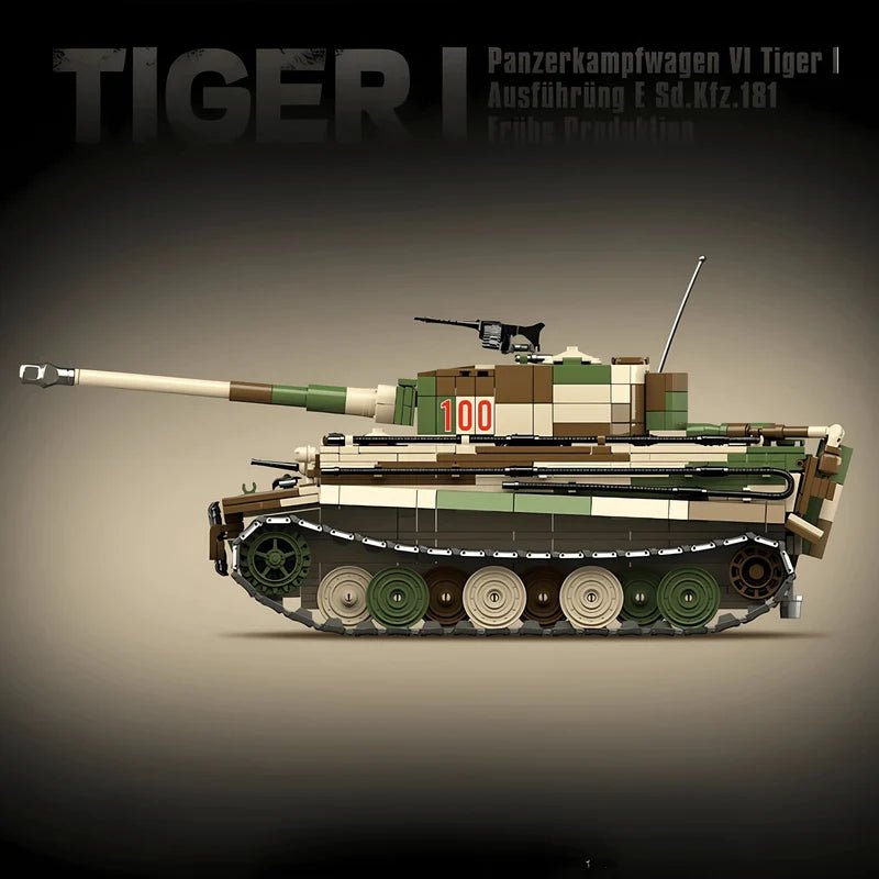 Tiger 1 Tank Building Set (Tan) | 1361 Pieces | WWII Military Brick Model