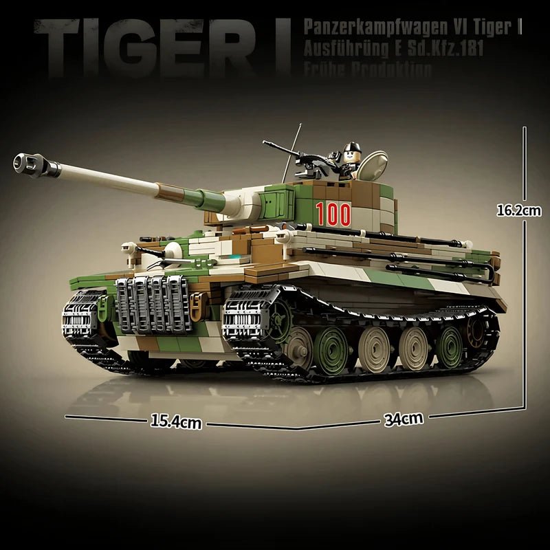 Tiger 1 Tank Building Set (Tan) | 1361 Pieces | WWII Military Brick Model