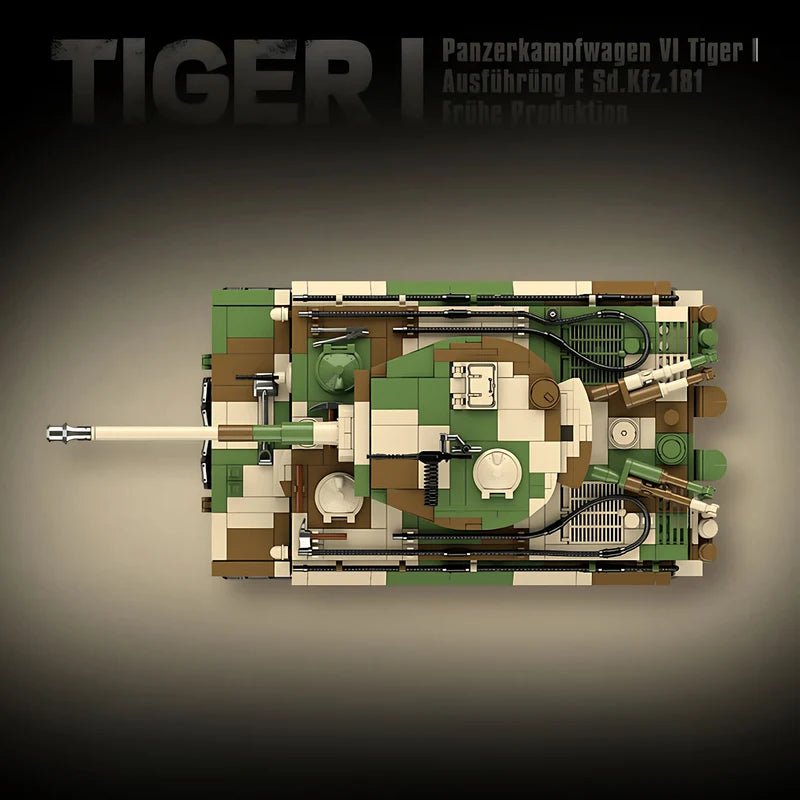 Tiger 1 Tank Building Set (Tan) | 1361 Pieces | WWII Military Brick Model