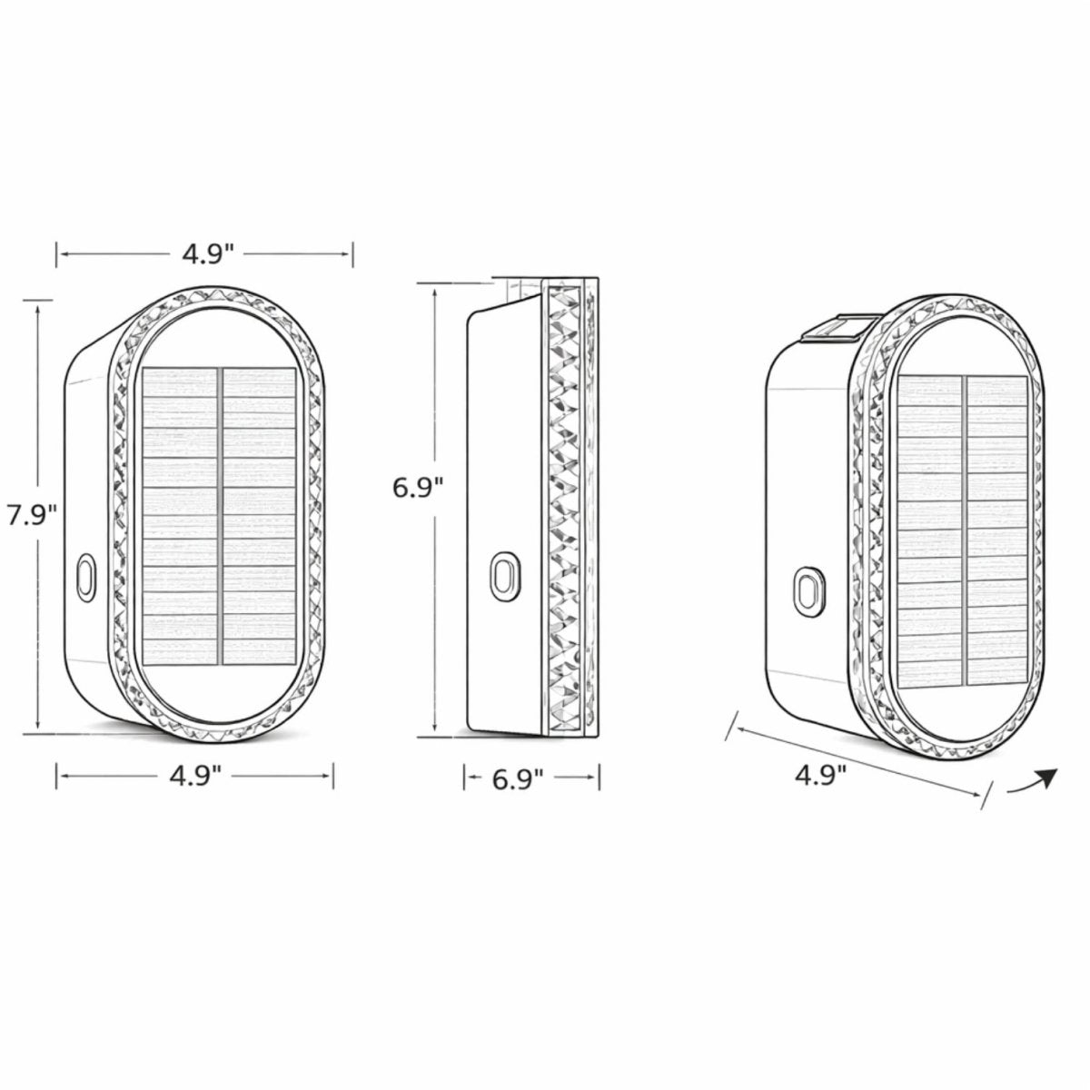 Technical drawing of a rectangular electronic device with dimensions labeled
