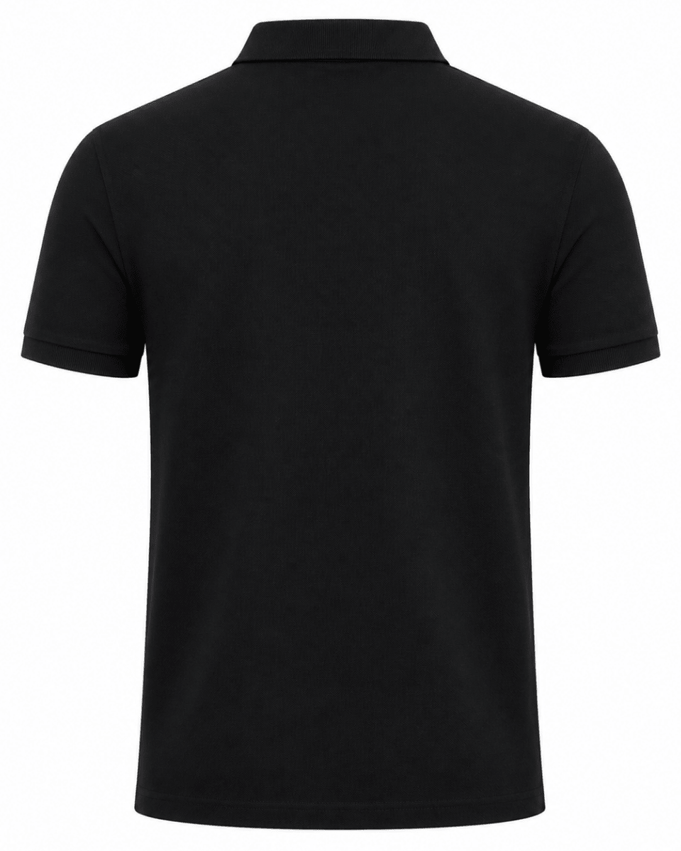 Black polo shirt on a white background