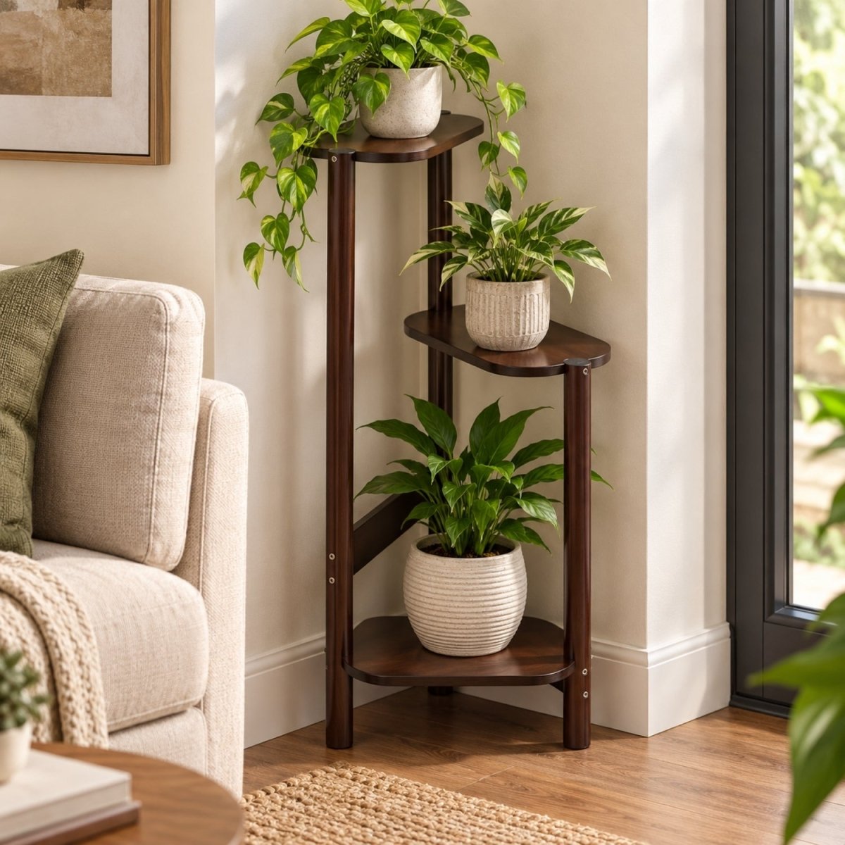 Arbor Display Stand | Mid-Century 3-Tier Solid Wood Plant Shelf