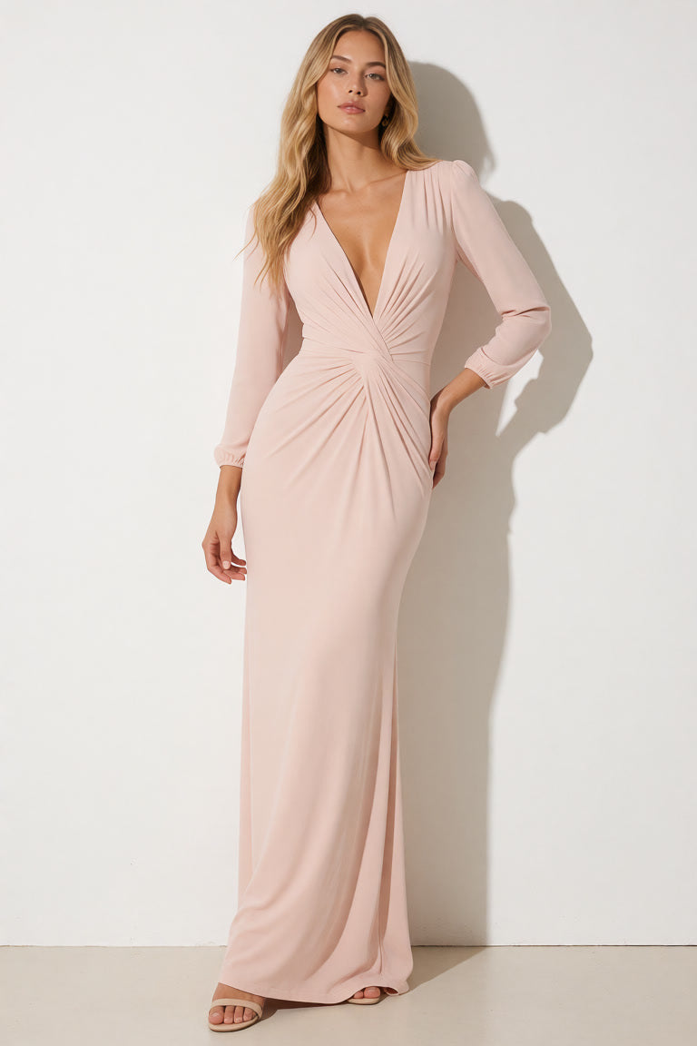 Betty – Robe longue drapée à manches longues et fente haute
