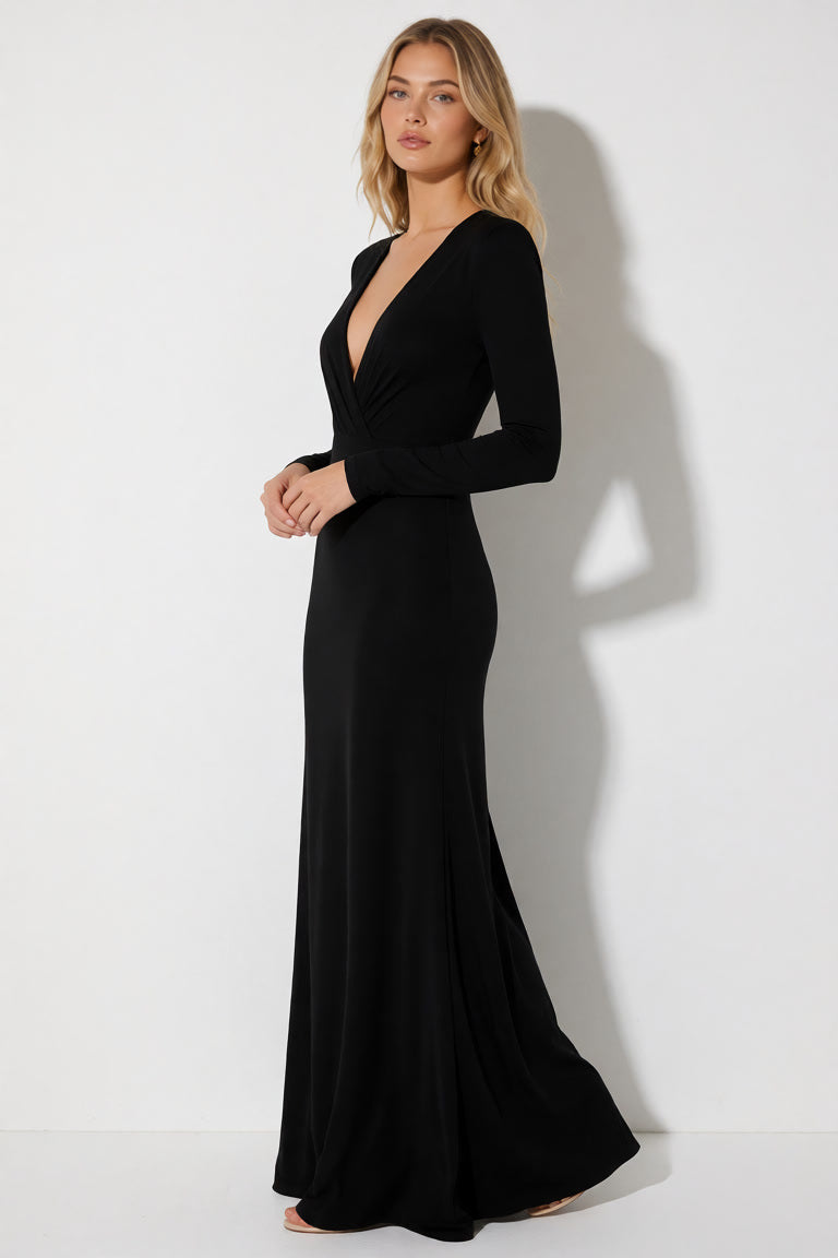 Betty – Robe longue drapée à manches longues et fente haute