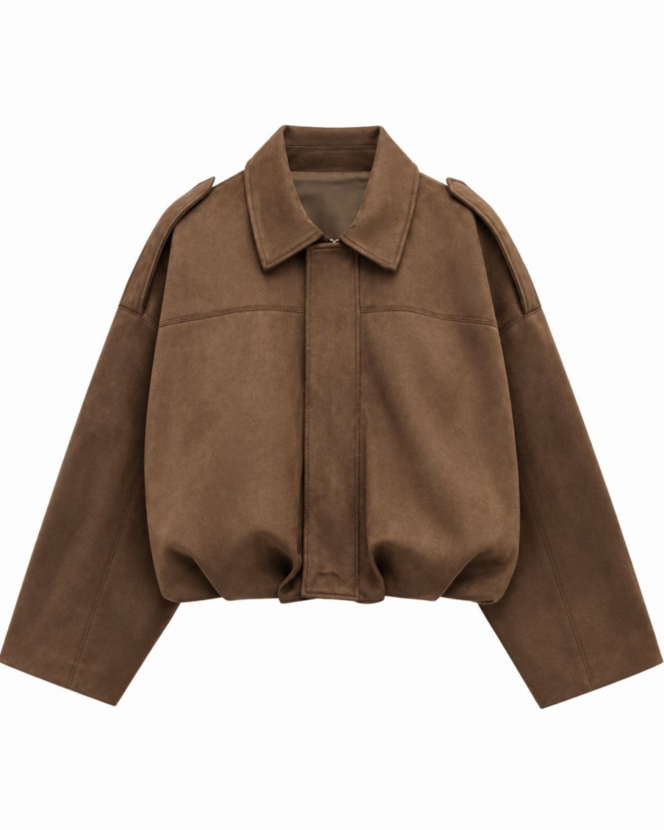 A cropped green jacket with a wide collar, shoulder epaulets, and a front zipper closure, shown against a plain white background.