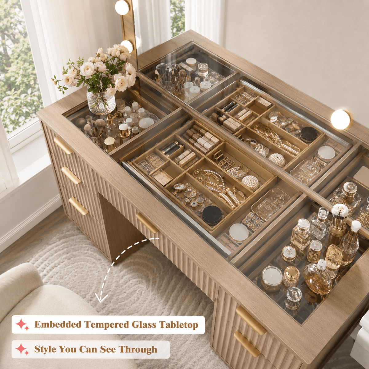 Novae Atelier Vanity | Fluted Oak & Glass Studio