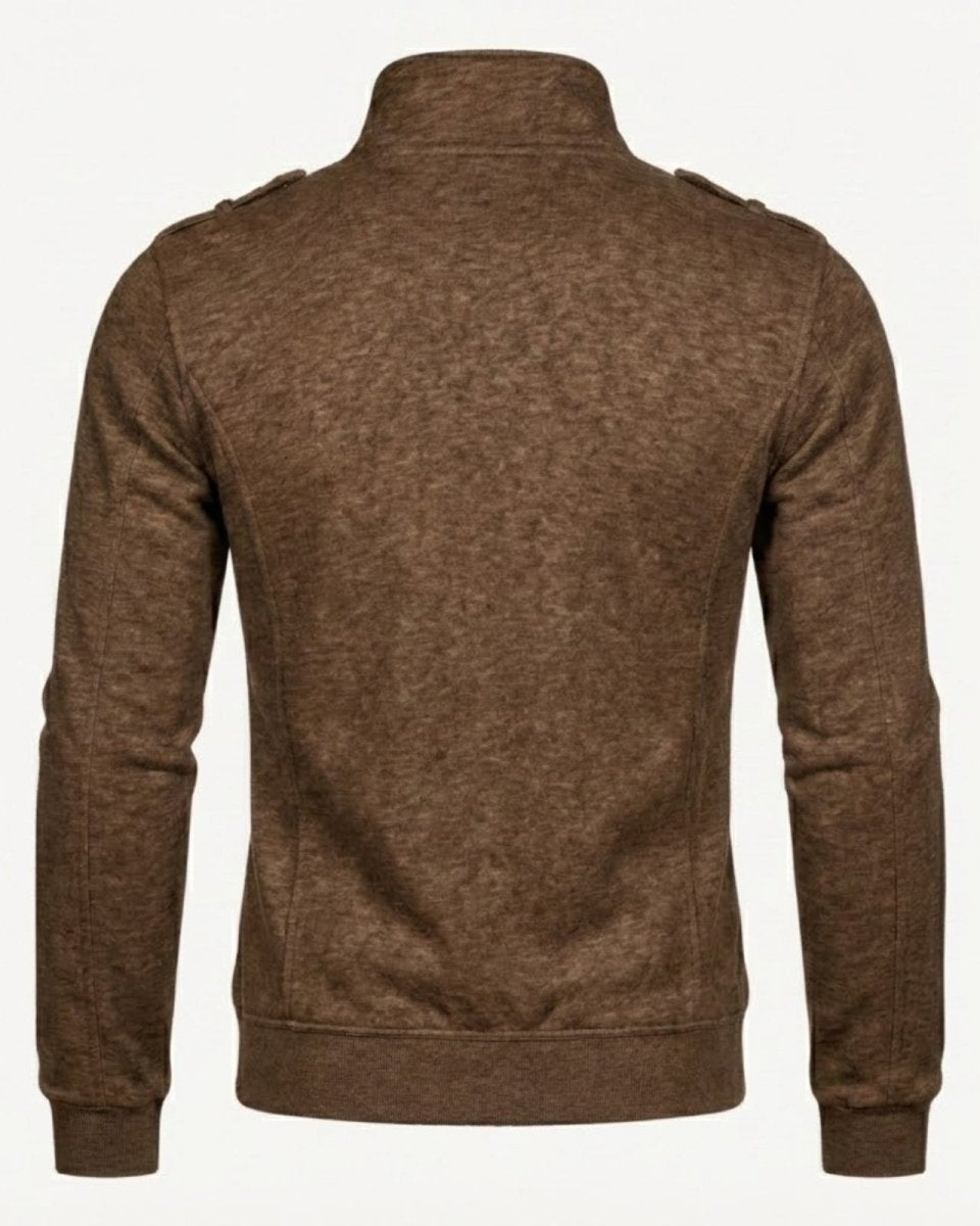 Back view of the Kent brown bonded fleece jacket showing the clean lines and construction.
