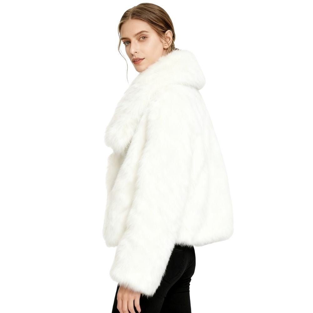 quiet luxury outerwear, minimalist winter jacket, cropped evening coat, wedding guest jacket, what to wear over a formal dress, ethical fur coat, faux mink jacket