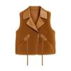 Brown Kouvr leather vest with buttons on a plain background