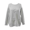 Flatlay product shot of the front of the Blanche 3D Floral Appliqué Sweater in light grey, highlighting the texture and flower details.