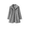 Product-only image of the Kouvr Fashion gray leopard coat laid flat, showing the open front and satin lining.