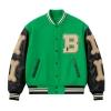 collegiate style", "chenille patch", "wool bomber", "leather sleeve jacket", and "designer outerwear for men