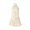 Flat product shot of the front of the Kouvr Fashion Hope watercolor floral halter mini dress on a white background.
