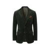 Flat-lay of the Kouvr Fashion two-button green grady blazer, displaying the rich texture of the Italian cotton and notch lapels.