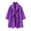 Flat lay product shot of the Kouvr Fashion open janice purple wool coat, displaying the shawl collar and interior structure.