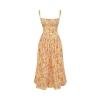 Product-only image of the yellow floral bustier midi dress from Kouvr Fashion, showing the full silhouette and button details.