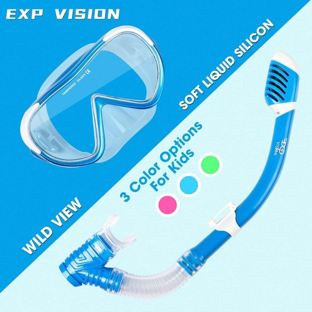 anti-leak," "panoramic view," "ocean exploration," "pool swimming," "beach vacation essential," "comfortable fit," and "easy breathing