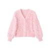 Flat lay product shot of the Kouvr Fashion pink sequin cardigan showing button and texture details.