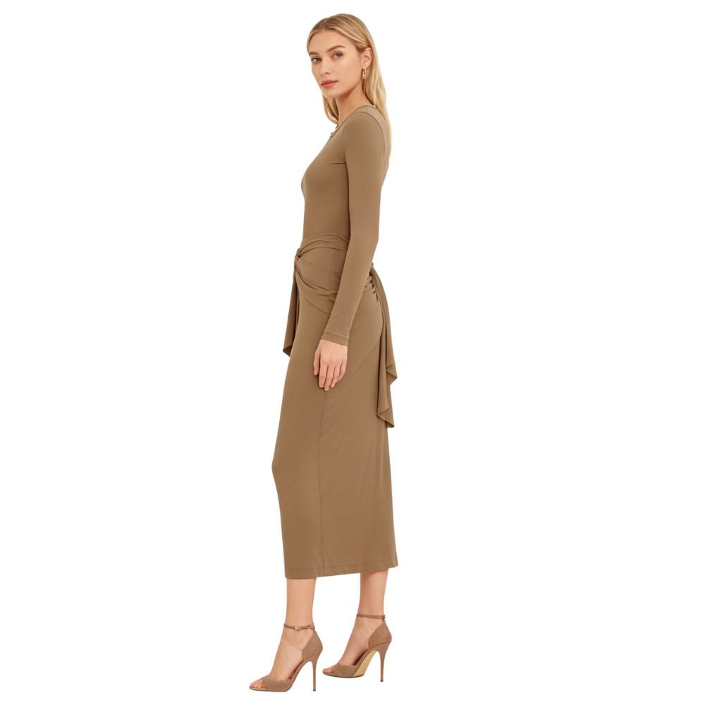 Kouvr Asymmetrical Draped Long Sleeve Dress Front View on Model