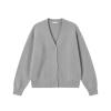 Flatlay of the Kouvr Fashion heather grey alpaca blend v-neck cardigan showing three buttons and texture.