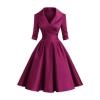 Product-only shot of the Kouvr Fashion magenta midi dress with a wrap-style bodice and shawl collar on a white background.