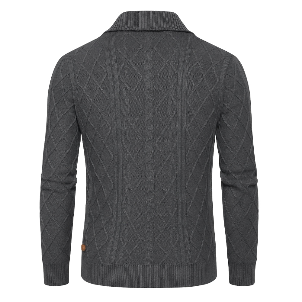 Gray kouvr   cable knit sweater on a white background