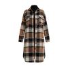 Plaid shirt with khaki, black, and beige pattern on a white background